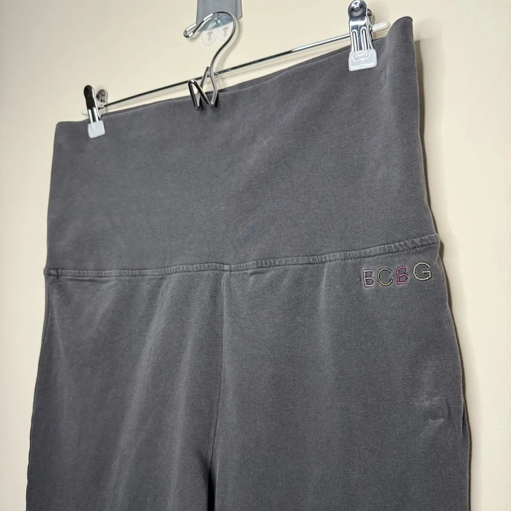 NEW BCBGMAXAZRIA Y2K Embroidered Cotton Flare Leg Foldover Waistband Sweatpants